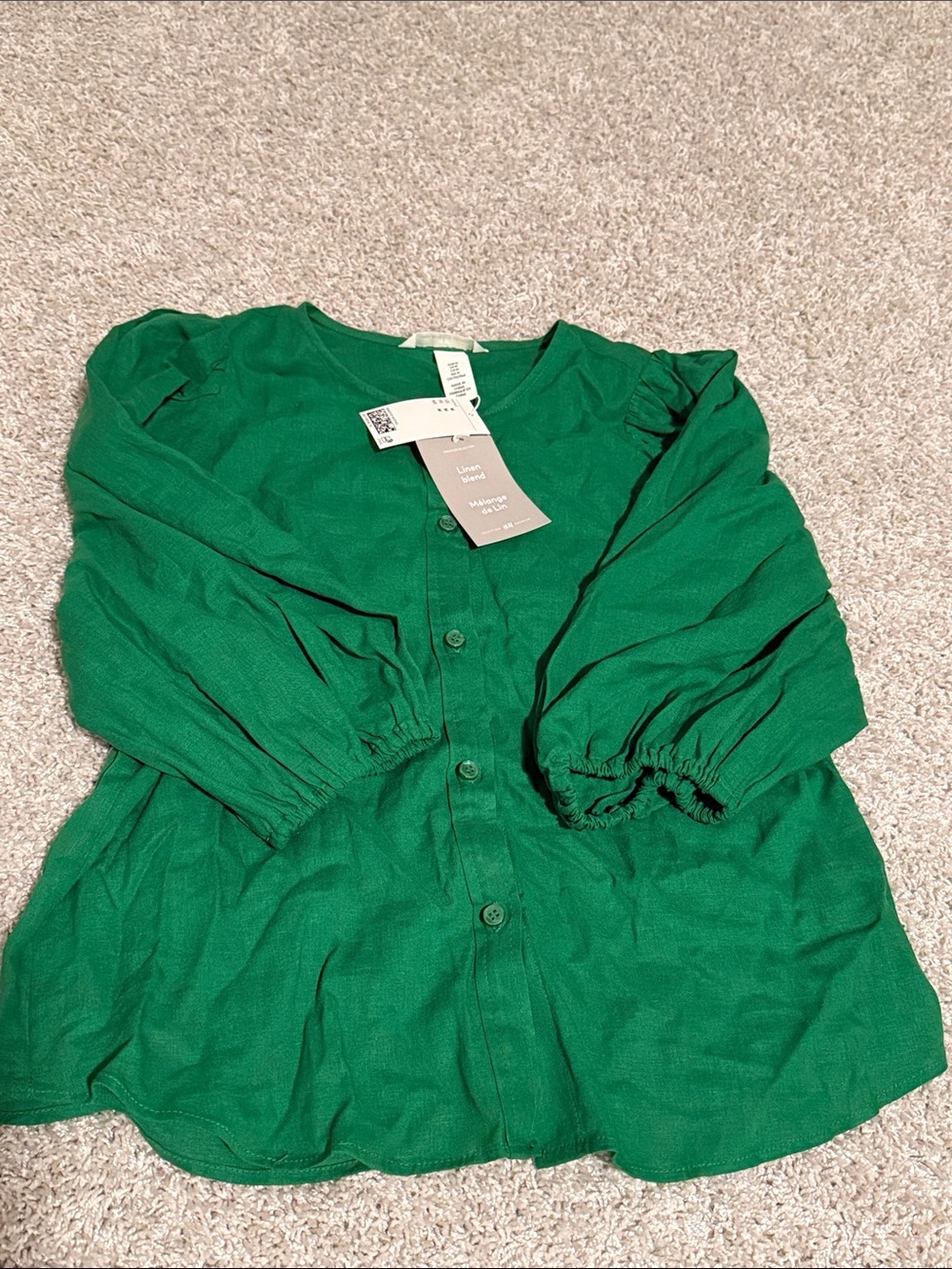 H&M Green Button-Front Linen Blend Blouse